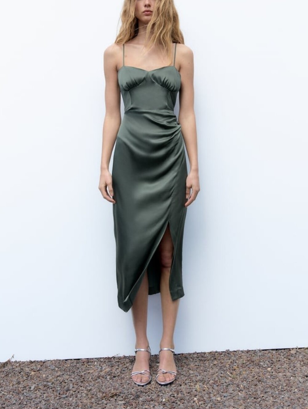 Zara Slit Satin Effect Dress NWT